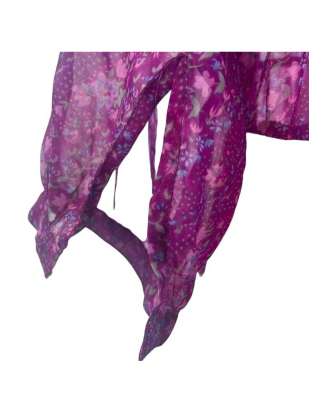 VTG Free People Purple Patchwork Chiffon Top | Boho Grunge Fairy Whimsigoth Y2K - Picture 9 of 16